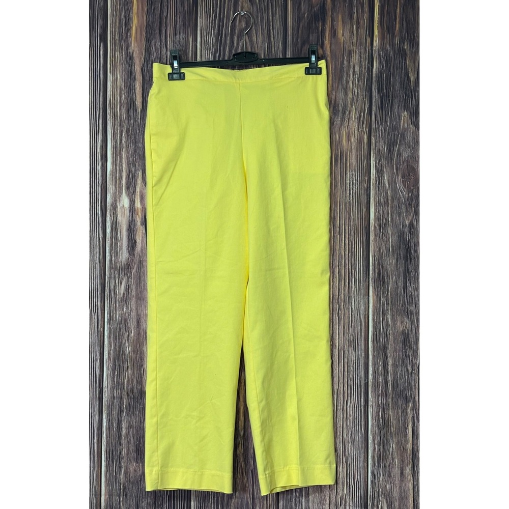 Alfred Dunner Women Yellow Pull-On Pants Size 10 Elastic Waist 30x27 High Rise